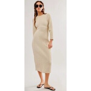 Free People Midi Sweater Dress Gabby Seamless Ivory Stretchy Preppy Sz XS/S New